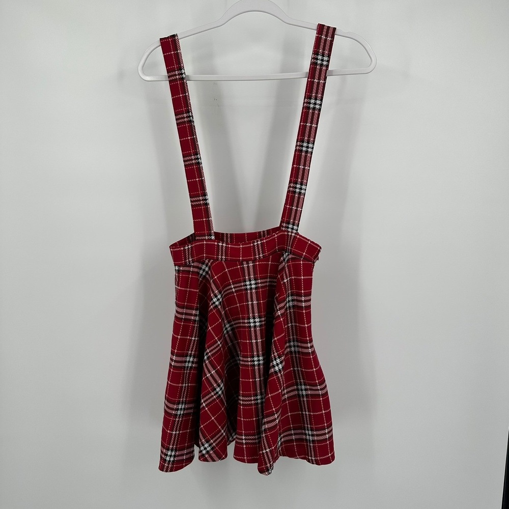 Womens Kawaii Tartan Plaid Suspender Skirt Sz M Dark Coquette Preppy Schoolgirl